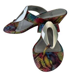 Impo Multi Colored Thong Wedge Sandal-Silver Accent-Size 6.5-NWOB - Display Shoe